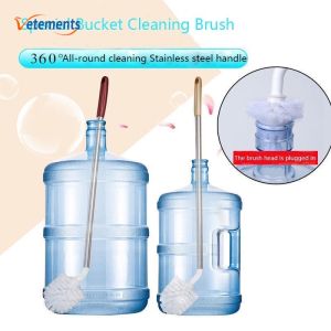 360 Degree Stainless Steel Pole Bucket Brush Water Dispenser Cleaning Brush Mineral Water Bucket Brush Random Color