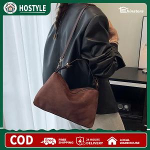 Women Faux Suede Shoulder Bag Solid Color Underarm Bag Crossbody Bag for Travel Work