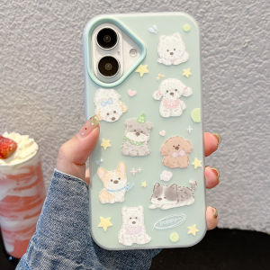 Cartoon Dog 2-in-1 Jelly Case for iPhone 11 12 13 14 15 16 Pro Max Plus casing Anti fingerprint frosted protective cover for iPhone15Promax case