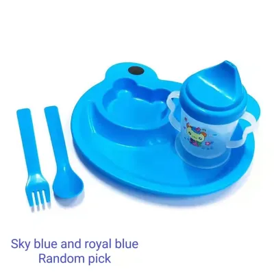Hntob 12M+ 4 In 1 Plastic Plate Spoon Frok Mug Set Frog Shape Feeding Bowl Baby Tableware