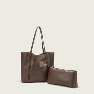 2025 NEW ARRIVAL STYLISH large capacity classy minimalist leather shoulder tote bag with free pouch