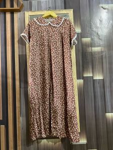 Gamis Wanita Terbaru Bahan Rayon Motif Polkadot Midi Dress Muslim Korean Style Kekinian/Lengan Pendek/daster jisso LD 120cm pjg 120 bahan lembut cm - daster busui - daster jumbo - daster rayon -daster wanita