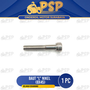 Baut L Nikel 8x45 (Harga 1 PC) - Pitch Bolt Baud 12 Kunci L 6 Drat 8 mm x Panjang 45 mm Ulir Kanan