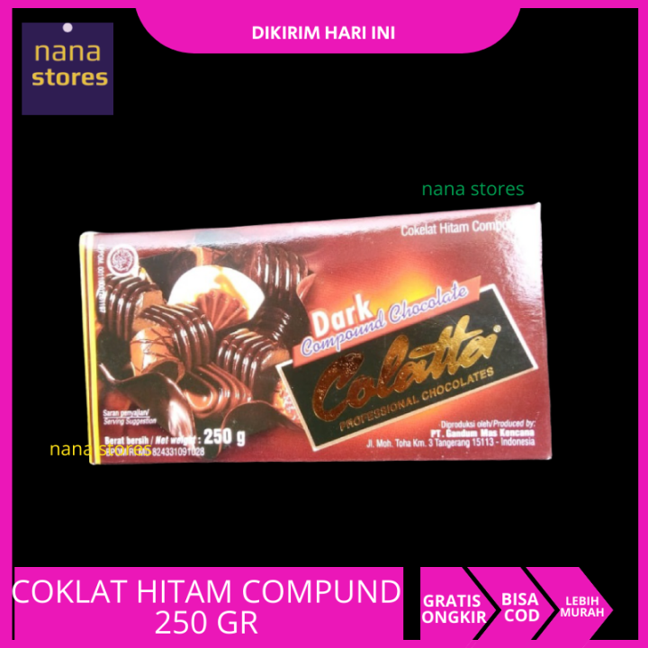 Coklat batangan, coklat hitam compund, coklat batang merk Colatta berat 250 gr