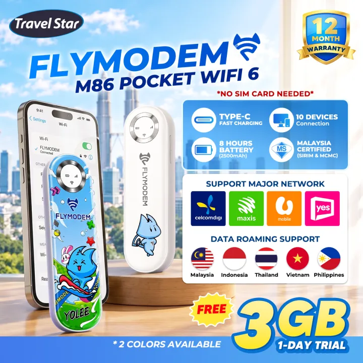 【RM3 SMART WATCH】FlyModem M86 Pocket WiFi 6 4G LTE Modem Support Multi Network Switching Portable Travel Home Use Wifi No Contract