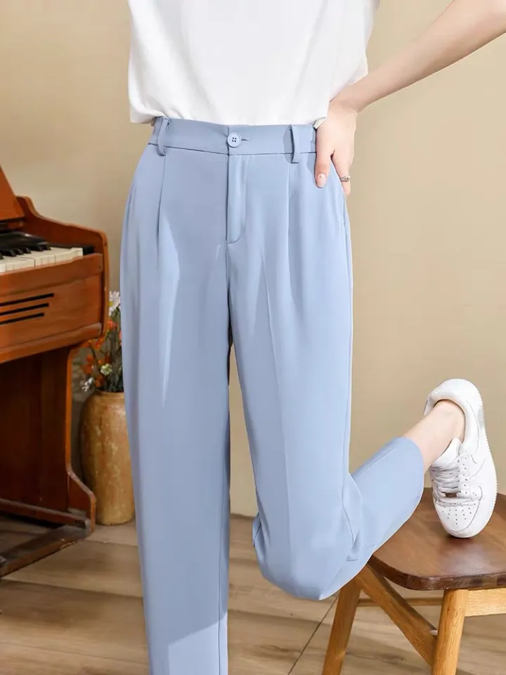 Ginza6 Korean high waist pants for women casual crop straight suit slim fit  trousers 5581#