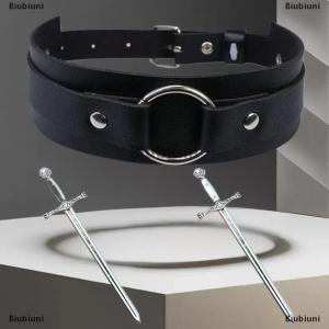 [COD] Biubiuni 3pcs Punk da đen cánh tay ban nhạc với kim loại thanh kiếm đôi trên cánh tay Vòng đeo tay Gothic Halloween cosplay phụ kiện