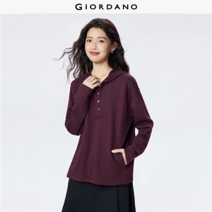 Giordano Women Half placket loose hoodie Free Shipping 05325801