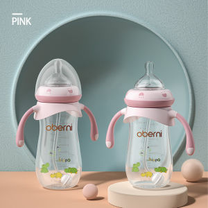 Oberni (Ready Stock)  Feeding Bottle Wide Neck PP Bottle Botol Susu Water Bottle Newborn Baby Bottle No BPA Hippo Pattern Anti-flatulence And Anti-Choking 330 ML