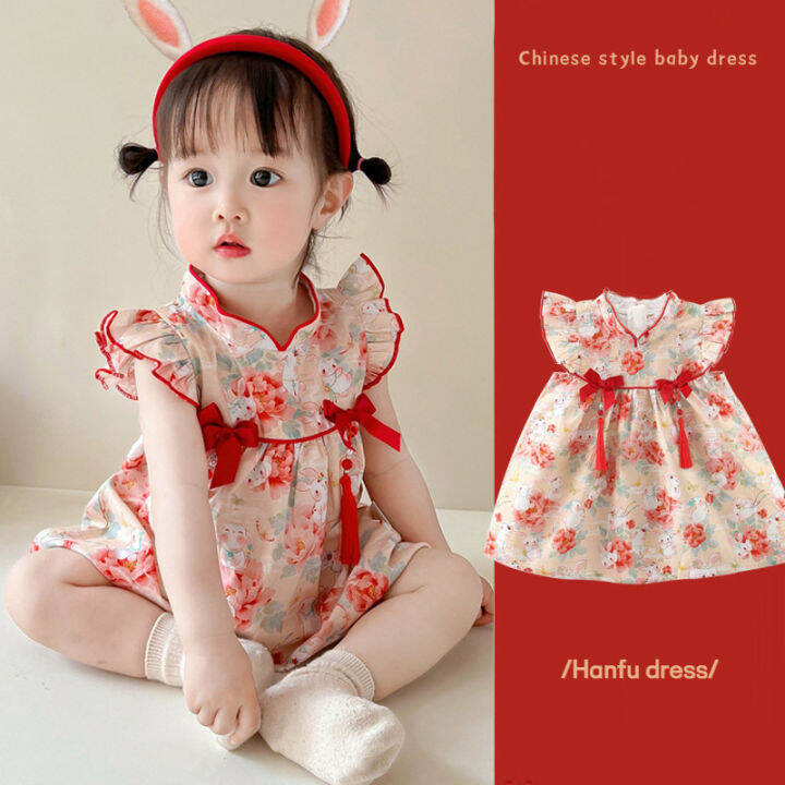 Summer New Little Red Flower Baby Girls' Dress Mid-Autumn Festival ...