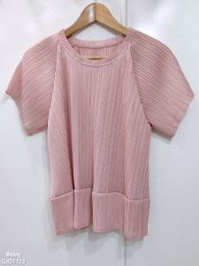 ปรับราคาลง20%!! 2MUAY รุ่น GJO1123 เสื้อพลีทคุณภาพ ROUND NECK SHORT SLEEVE PLEATED TOP 10 สี FREE SIZE