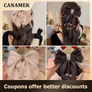 【 CANAMEK 】 New Hairpin Satin Fabric Decorated Bow Rhinestone Black Large Size Hairpin Accessories For Women Girls