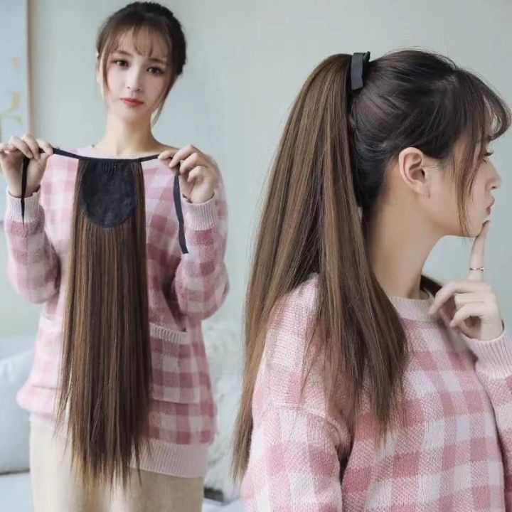 หางม้าตรงสวย ชิ้นหนา 45cm 55cm 65cm วิกผมหางม้า แฮร์พีชหางม้า แฮร์พีชผมยาว แฮร์พีชหางม้าผูกตรง ผม ปลอมหางม้า