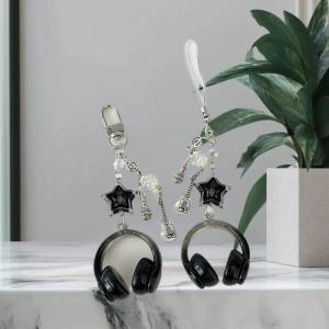 YAFEN Cute Glitter Earphone-shaped Keychain Star Guitar Microphone Pendant Phone Chain Lanyard Girly Backpack Charms Bag Hanging Gifts