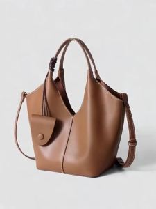 Korean Niche Genuine Leather Bucket Bag Large Capacity Tote Shoulder Crossbody Handbag