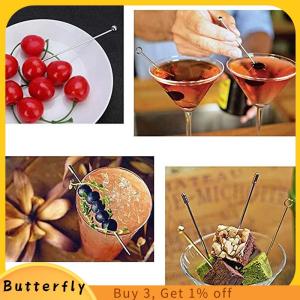 Butterfly ไม้ค็อกเทลสแตนเลส4ชิ้นแบบใช้ซ้ำได้สำหรับเครื่องดื่มมาร์ตินี่