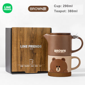 Line Friends Tea Coffee Pot Cup Set Ceramic Brown Sally
