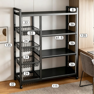 304 Stainless Steel Movable Storage Rack With Brake Wheels Heavy Duty Multi-Layer Home Organizer Cabinet Rolling Shelf For Books Toys Clothes Spice Microwave Vegetable Space Saving Household Storage Organizer