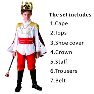 7 Pieces King Carnival Costume Medieval Royal Red Prince Full Set Outfits Halloween Birthday Party Fancy Dress Up Cosplay Wear2026