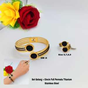 Set Gelang bgl+Cincin Permata Mewah Anti Karat Anti Luntur perhiasan wanita Titanium Stailess Steel
