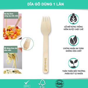 (50 cái) Dĩa gỗ dài 16cm Dùng 1 lần thân thiện môi trường