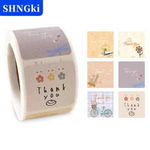SHNGki 300 chiếc cuộn nhãn dán hình hoa Cảm Ơn hoạt hình dễ thương nhãn dán niêm phong nhãn phong bì