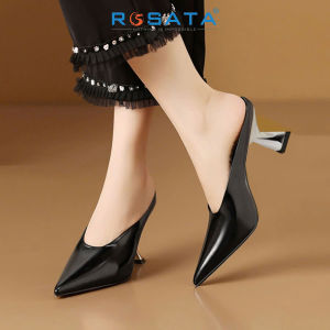 [ẢNH THẬT-FREESHIP]Dép sục cao gót nữ da bóng gót bạc ROSATA RO672 -7F- Đen - HÀNG VIỆT NAM-BKSTORE