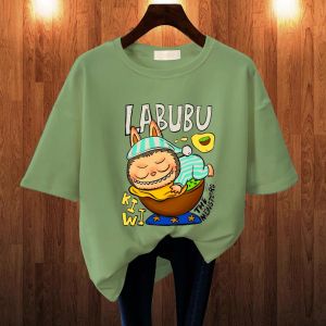 BAJU KAOS WANITA OVERSIZE BASIC LENGAN PENDEK PRINTING DTF LABUBU SLEEP KATUN COMBED JUMBO BLUS KAUS