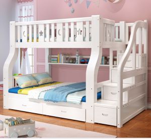 Solid Wood Double Decker Bunk Bed With Ladder Cabinet For Kids Family Parents 150x130CM Bunk Bed Kanak Kanak Katil Atas Bawah FREE Tilam Drawer High Low Bed (21-28 Days Delivery)