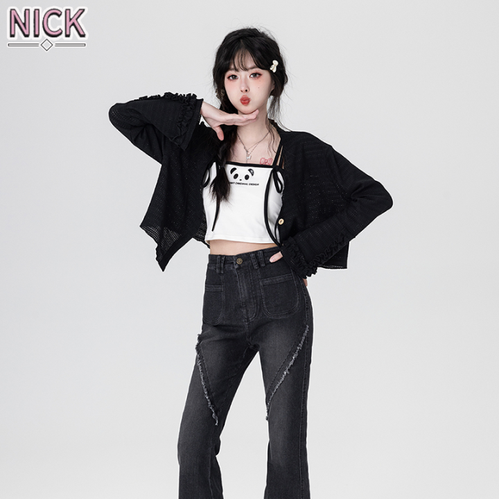 NICK Panda ชุดคามิโซลสั้นสีดำสำหรับผู้หญิงชุดชั้นในสตรีเสื้อใส่ข้างนอก ...