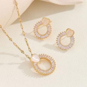 Fashion necklace pendant - Luxury and exclusive small-scale collar chain accessory  饰品欧美锆石项链耳环套装高级感宝石轻奢 圆形项链女饰品批发