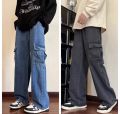 denim pants six pocket  loosse casual fashion cargo pants for mens. 