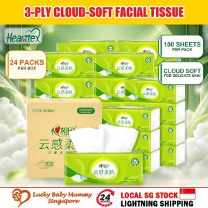 【24Packs/Box】心相印Hearttex 3-Ply Facial Tissue 100 Sheets Soft Box Tissue for Home Office Delicate Skin