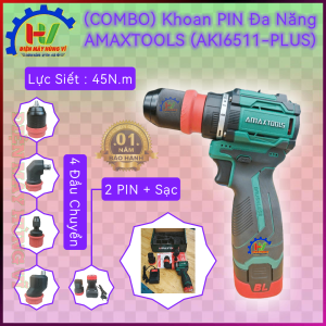 Combo Bộ Khoan Đa Năng AMAXTOOLS 16.8V. Lực Siết 45N.m (2PIN + Sạc + 4 Đầu Chuyển Đa Năng). Bảo hành 1 năm