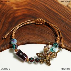 [COD] WEICHENG Handmade Sunflower Leaf Ceramic Bracelet Boho Adjustable Jewelry For Women Vintage Ethnic Gift