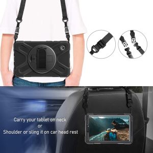 Samsung Tab A9 8.7 inch 2023 ( X115 X110 ) Wifi LTE Armor X-Shape Rugged Case Hybrid Protective Casing Rotate Hardcase Hand Strap Stand Cover Pelindung Shockproof Tahan Banting Rotating Cesing Putar