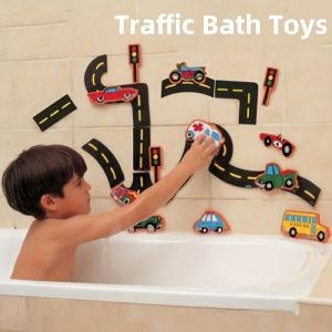 Bath Time Fun & Learning with 23-Piece Traffic Puzzle Bath Toys for Kids Age 2+