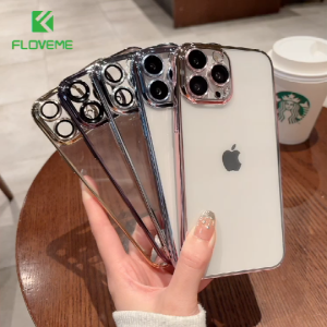 FLOVEME Luxury With Lens Film Phone Case For iphone 13 12 11 Pro Max iphone 13 12 11 Ultra Thin Plating Frame PC All-inclusive Shockproof Back Cover