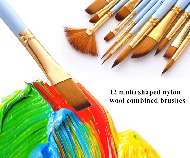 AICRANE 12Pcs/set Nylon Artist Paint Brush Professional Watercolor