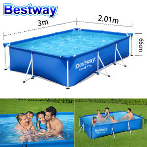 【COD&Read Stock】Original Bestway Steel Pro Frame Swimming Pools Easy Set Above Ground Outdoor Water Tank for Family Hot Summer Size 2.59M Rectangular for Adult Family Outdoor Hot Tub