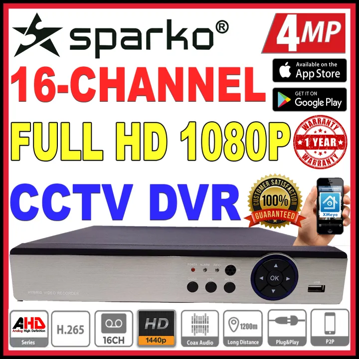 SPARKO 16CH 4.0MP CCTV DVR 16-CH 16 CHANNEL AHD SYSTEM Digital Video Recorder Full HD 4MP P2P View on phone app