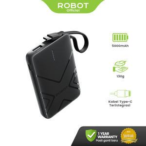 ROBOT Powerbank Mini 5000mAh Real Capacity Fast Charging 18W With Cable Type C Power Bank Portable RT07 Original - Garansi 1 Tahun