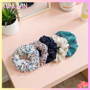 [KUNLIAN] 5Pcs Polka Dot Hair Ties Elegant Cute Fabric Scrunchies With Flower Prints Sweet Floral Dot Hair Bands Academy Style For Ages