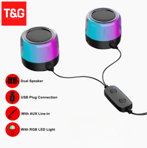 T&G NBY222 Dual Mini Speaker Bluetooth Speaker V5.2 Plug & Play 2-in-1 USB + 3.5mm Audio Jack and RGB Lighting Effect