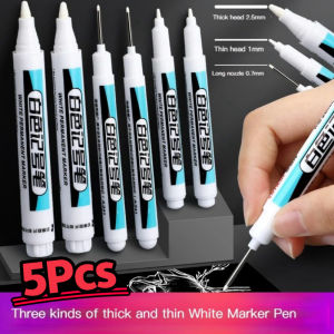 5Pcs White Permanent Marker Pens 0.7/1.0/2.5MM Paint Markers White Paint Pen Oily Waterproof White Graffiti Markers White Acrylic Paint Pens for Wood/Rock/Plastic/Leather/Glass/Metal/Art Supplies