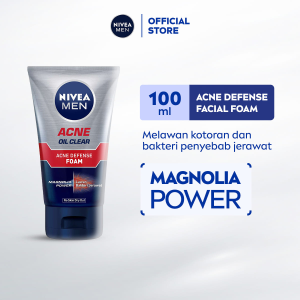 NIVEA MEN Facial Foam Oil Clear Acne Defense 100ml - Sabun cuci muka pria bebas jerawat anti bakteri pembersih wajah kulit berminyak face wash oily acne prone skin membersihkan komedo mengecilkan pori - Magnolia Power L-Carnitine