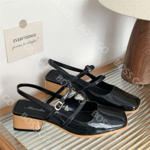 Boss Go Y2K Retro Mary Jane Sandals – Square Toe 4cm Chunky Heel Adjustable Buckle Glossy Jelly Rubber for a Bold & Trendy Throwback Look