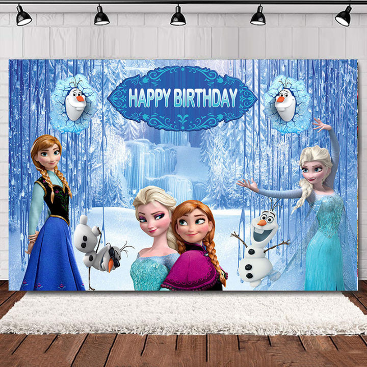 Frozen Elsa Anna Birthday theme backdrop banner party decoration photo