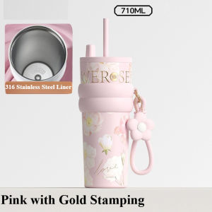 WildPioneer Floral Tumbler Vacuum Insulated Water Bottle 710Ml Stainless Steel Straw Cup Termos Air Panas