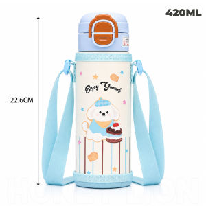 500ml Kids Thermal Tumbler with PU Protective Case Adjustable Shoulder Strap 316 Steel Straw Direct Drink Leakproof School Bottle - HoneyLion